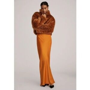 Anthropologie Maeve Teddy Faux Fur Cropped Zip Up Jacket Honey Brown, 2X Plus